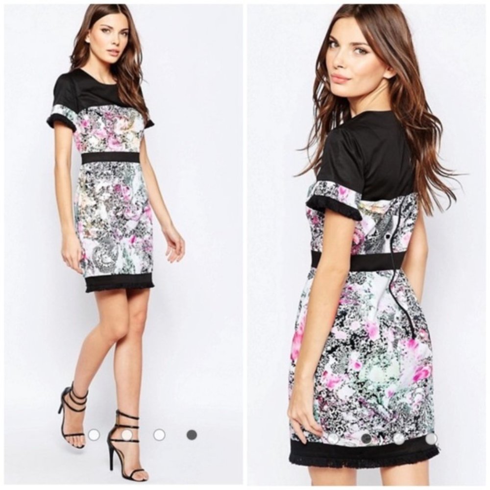 French Connection Sheath Dress Multi Color Fringe